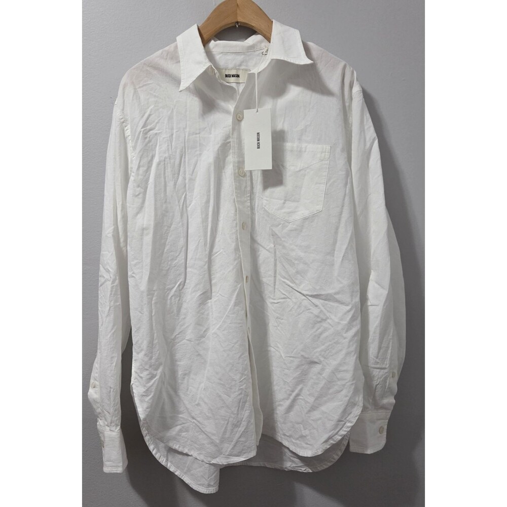 NWT Buck Mason Mainstay Cotton Shirt White Button Front Long Sleeve Small $138